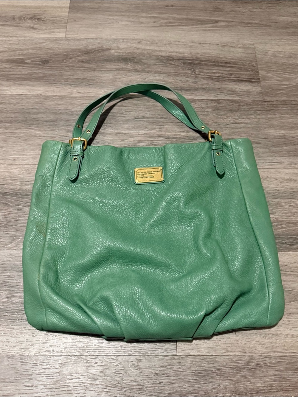 Marc Jacobs Green Pebbled Leather Hobo Tote with Gold Plaque